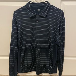 Nike golf polo long sleeve, dri fit, size medium. Dark blue with stripes